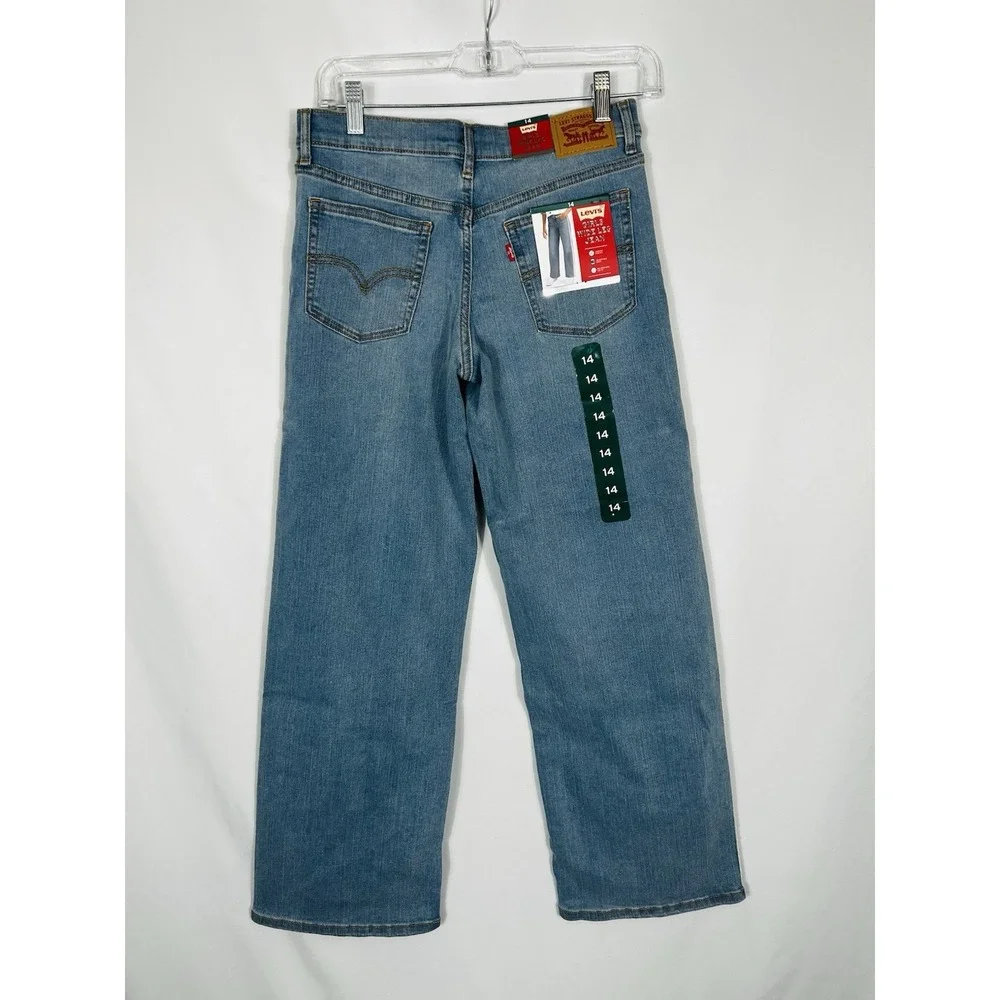 Levi's Wide Leg Jeans Baggy Lace Side Trim Girls 14 Light Wash Comfort Stretch